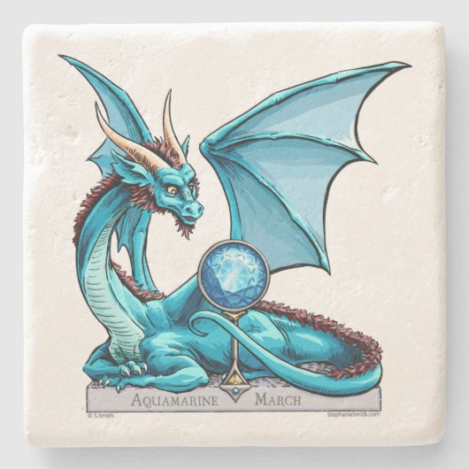 März Birthstone Drache: Aquamarine Steinuntersetzer (Vorderseite)