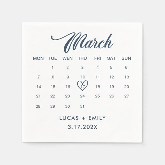 März Calendar Dark Blue Wedding Serviette (Vorderseite)