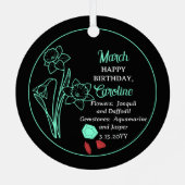 März Daffodil | Aquamarine Birthday Keepake Ornament Aus Metall (Rückseite)