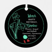 März Daffodil | Aquamarine Birthday Keepake Ornament Aus Metall (Vorderseite)