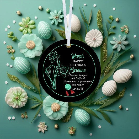 März Daffodil | Aquamarine Birthday Keepake Ornament Aus Metall