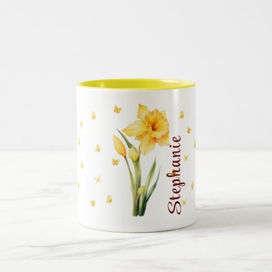 März Daffodil Birth Month Blume Zweifarbige Tasse (Mittel)