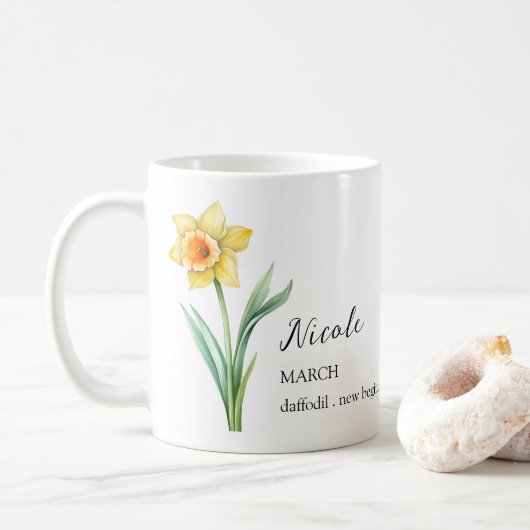 MÄRZ DAFFODIL GEBURTSTAG BLUME MONTH NAME GIFT KAFFEETASSE (Mit Donut)