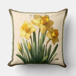 März-Geburtsblume Narzisse Vintage-Blumenmuster Kissen