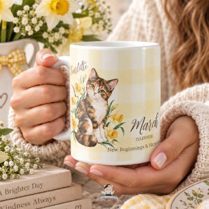 März-Geburtsblume Narzissen und Katzenbrautjungfer Kaffeetasse