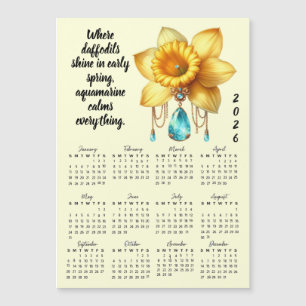 März-Geburtsblumen- und Stein-Kalender Magnetkarte