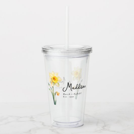 März Geburtsmonat Blume affodil Personalisiert Acryltrinkbecher (Vorderseite)