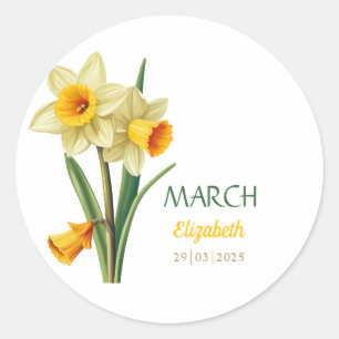 März Geburtstag Daffodil Birth Blume Personalisier Runder Aufkleber