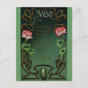 März Geburtstag mit Lotus und Blutstein Postkarte