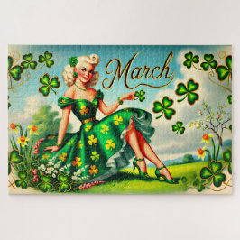 März Retro Button-Up Girl St. Patrick's Day Puzzle