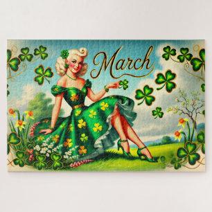 März Retro Button-Up Girl St. Patrick's Day Puzzle