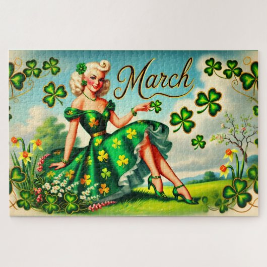 März Retro Button-Up Girl St. Patrick's Day Puzzle (Horizontal)