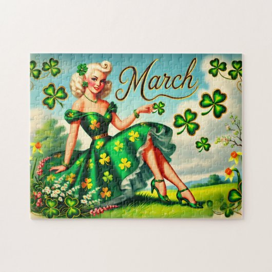 März Retro Pin-Up Mädchen St. Patrick's Day Puzzle (Horizontal)