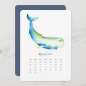 März Stand Alone Calendar Blauer Wal Menükarte (Vorne/Hinten)