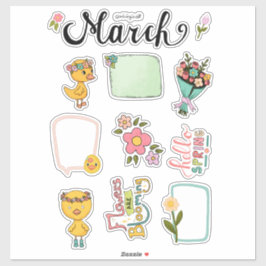 März-Stickerblatt – Frühlings Erwachen Aufkleber