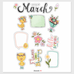 März-Stickerblatt – Frühlings Erwachen Aufkleber