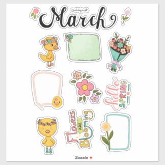 März-Stickerblatt – Frühlings Erwachen Aufkleber