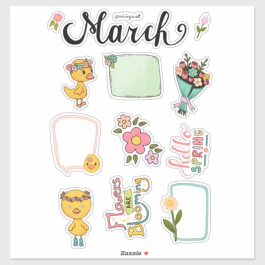 März-Stickerblatt – Frühlings Erwachen Aufkleber (Blatt)