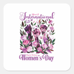 März zum Internationalen Frauentag: Blumenfäuste 8 Quadratischer Aufkleber