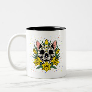 März's Daffodil & Cat Skull Zweifarbige Tasse