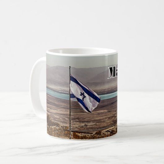 Masada-Blick mit Flagge Kaffeetasse (Vorderseite Links)