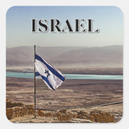 Masada-Blick mit israelischer Flagge Quadratischer Aufkleber