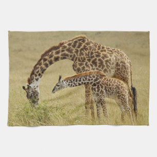 Masai-Giraffenmutter und -baby, Giraffa Geschirrtuch