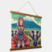 MASAI WALL HANGING TAPESTRY WANDTEPPICH MIT HOLZRAHMEN (Gewinkelt)