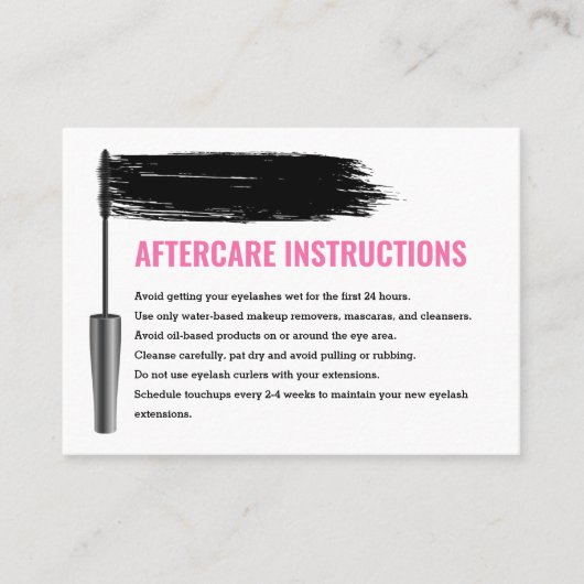 Mascara Eyelash Brow Bar Aftercare Instruktionen Visitenkarte (Vorderseite)
