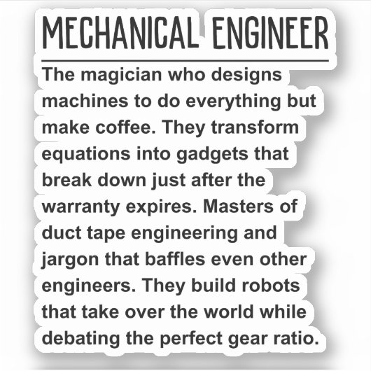 Maschinenbauingenieur Aufkleber (Vorderseite)