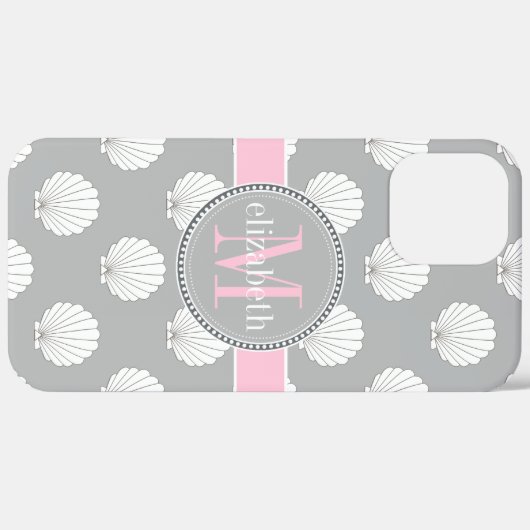 Maschinenhälftenseashells-Monogramm lt-Gray | rosa Case-Mate iPhone Hülle (Hinten (horizontal))