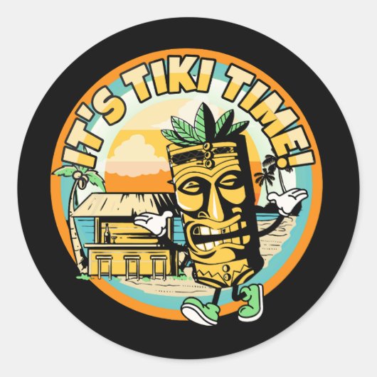 mascot-tiki-with-beach-Bar-it039s-tiki-time Runder Aufkleber (Vorderseite)