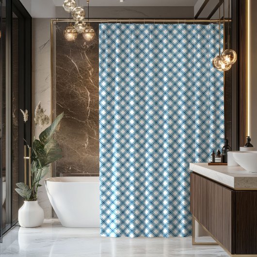 Masculine Bath Curtain Blue Plaid Gift Idea Duschvorhang