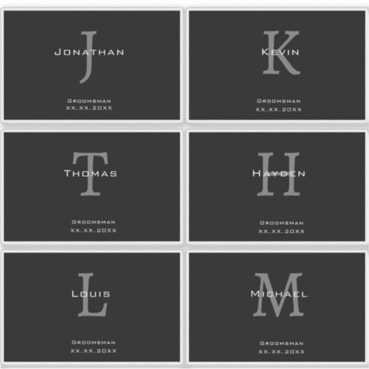 Masculine Black and White Initial + Name Monogram Aufkleber (Vorderseite)