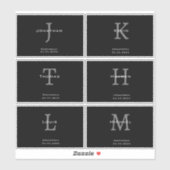 Masculine Black and White Initial + Name Monogram Aufkleber (Blatt)