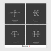 Masculine Black and White Initial + Name Monogram Aufkleber (Blatt)