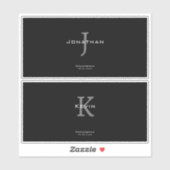 Masculine Black and White Initial + Name Monogram Aufkleber (Blatt)