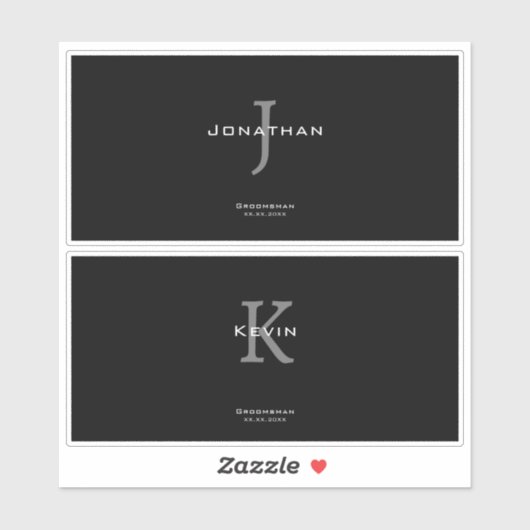 Masculine Black and White Initial + Name Monogram Aufkleber (Blatt)