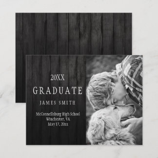 Masculine Black Barn Wood Foto Abschluss Einladung
