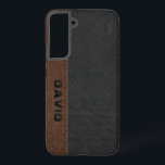 Masculine Black & Brown Vintag Leder Samsung Galaxy Hülle<br><div class="desc">Elegantes männliches,  schwarz und braun gestepptes Vintages Imitat Leder mit individualisierbarem Monogramm.</div>