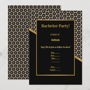 MASCULINE BLACK GOLD CIRCLES BACHELOR PARTEI EINLADUNG