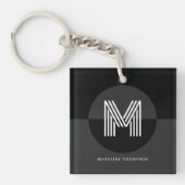 Masculine Black Gray Geometric Modern Monogram Schlüsselanhänger (Vorderseite)