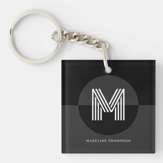 Masculine Black Gray Geometric Modern Monogram Schlüsselanhänger (Vorderseite)