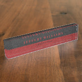 Masculine Black Leather Red Accents Namensplakette (Seite)