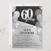 Masculine Black Silver Balloons 60. Geburtstag Einladung (Vorderseite)