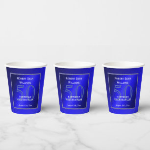 Masculine Blue & Glitzer Rahmen 50. Geburtstag Pappbecher