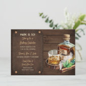 Masculine Bourbon Whiskey Cigars Holzleder Einladung (Stehend Vorderseite)