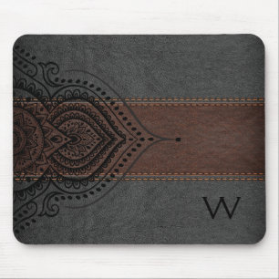 Masculine Brown & Black Leather Black Giro Lace Mousepad