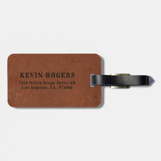 Masculine Brown Leather Textur Gepäckanhänger (Rückseite horizontal)