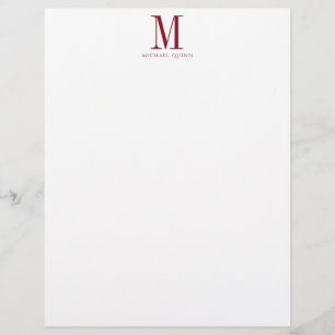 Masculine Burgundy Red Formal Monogram Briefbogen